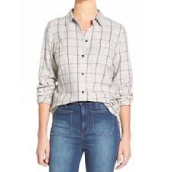 Madewell Tops - Madewell flannel shirt small grey windowpane plaid buttondown